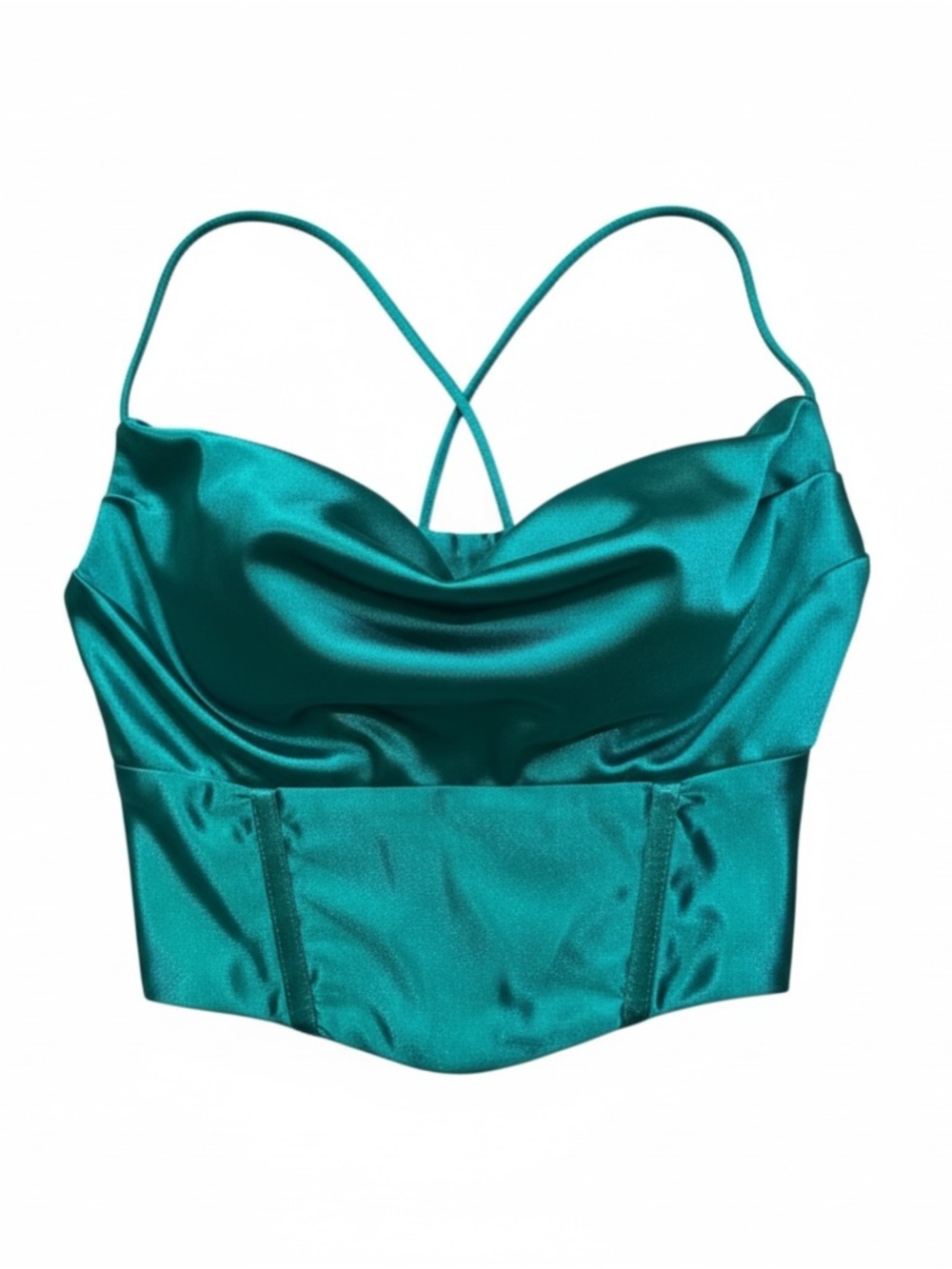 Hello Molly Teal Satin Crop Top
